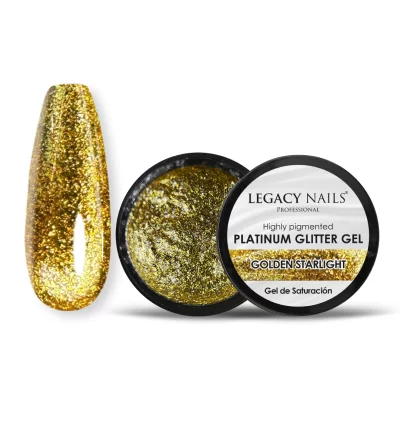Platinum Glitter Nail Gel - Highly Saturated - Golden Starlight