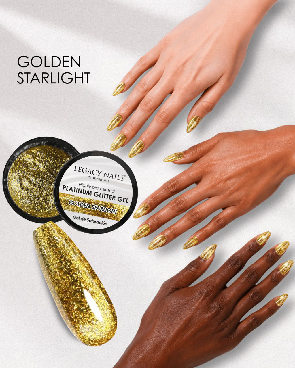 Platinum Glitter Nail Gel - Highly Saturated - Golden Starlight 2 Platinum Glitter Nail Gel - Highly Saturated - Golden Starlight - Image 2