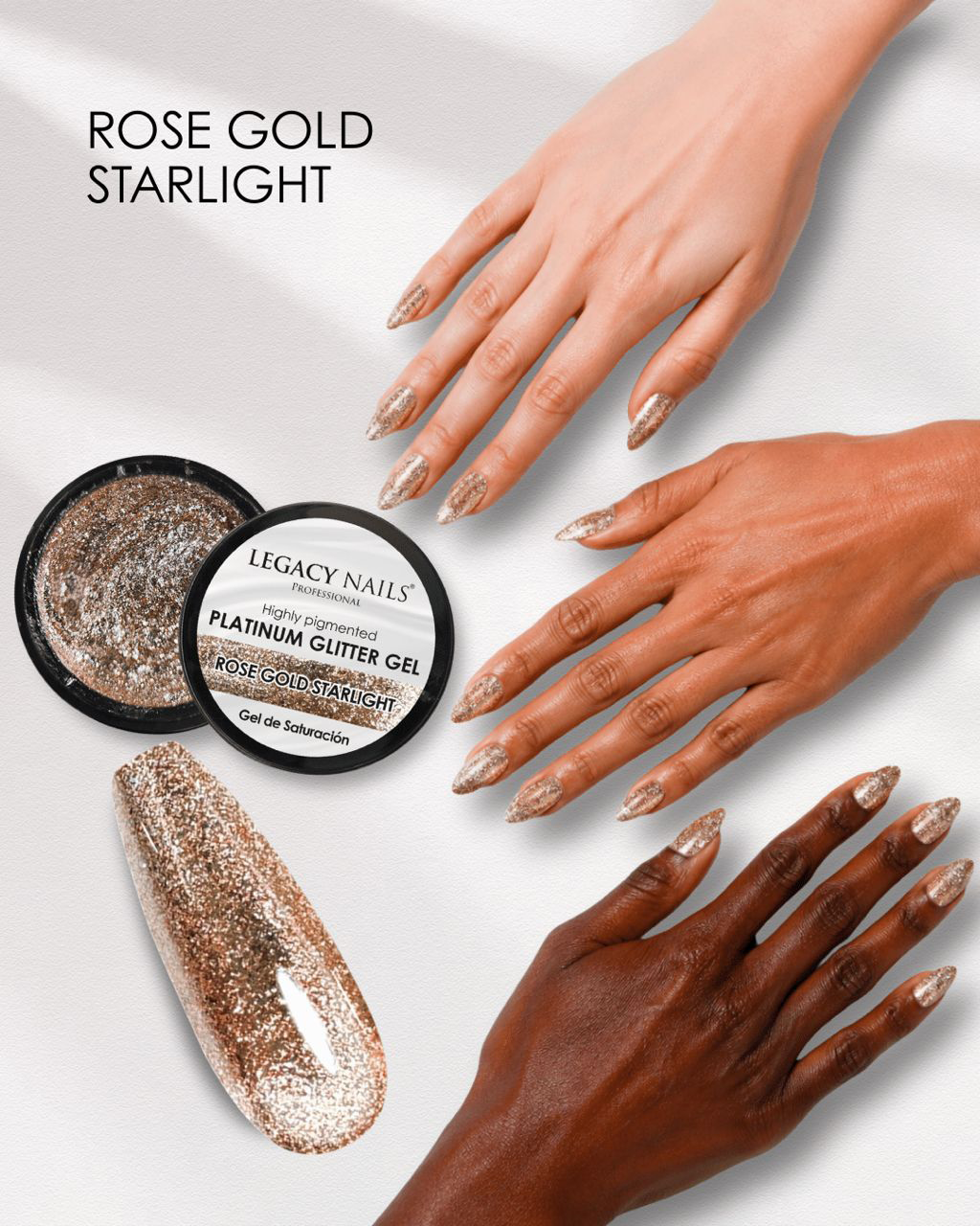 Platinum Glitter Nail Gel - Highly Saturated - Rose Gold Starlight 2 Platinum Glitter Nail Gel - Highly Saturated - Rose Gold Starlight - Image 2