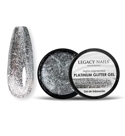 Platinum Glitter Nail Gel - Highly Saturated - Silver Starlight