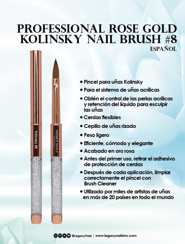 PROFESSIONAL ROSE GOLD KOLINSKY NAIL BRUSH 8 - Image 4