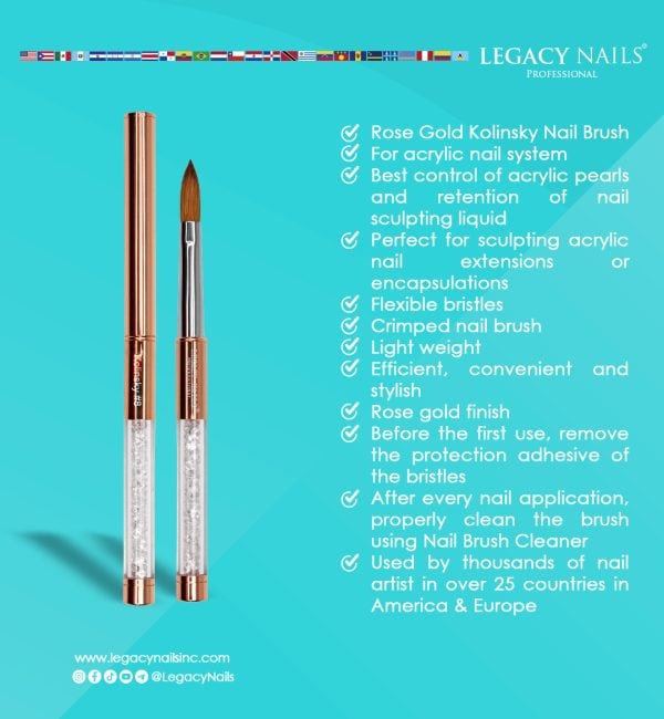 PROFESSIONAL ROSE GOLD KOLINSKY NAIL BRUSH 8 - Image 2