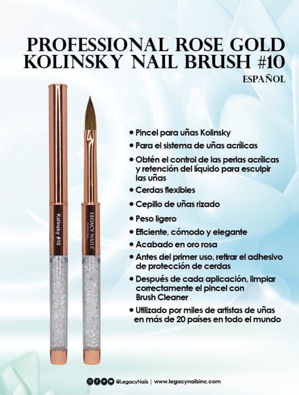 PROFESSIONAL ROSE GOLD KOLINSKY NAIL BRUSH#10 - Image 4
