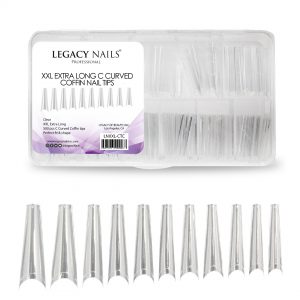XXL EXTRA LONG C CURVED COFFIN NAIL TIPS - CLEAR
