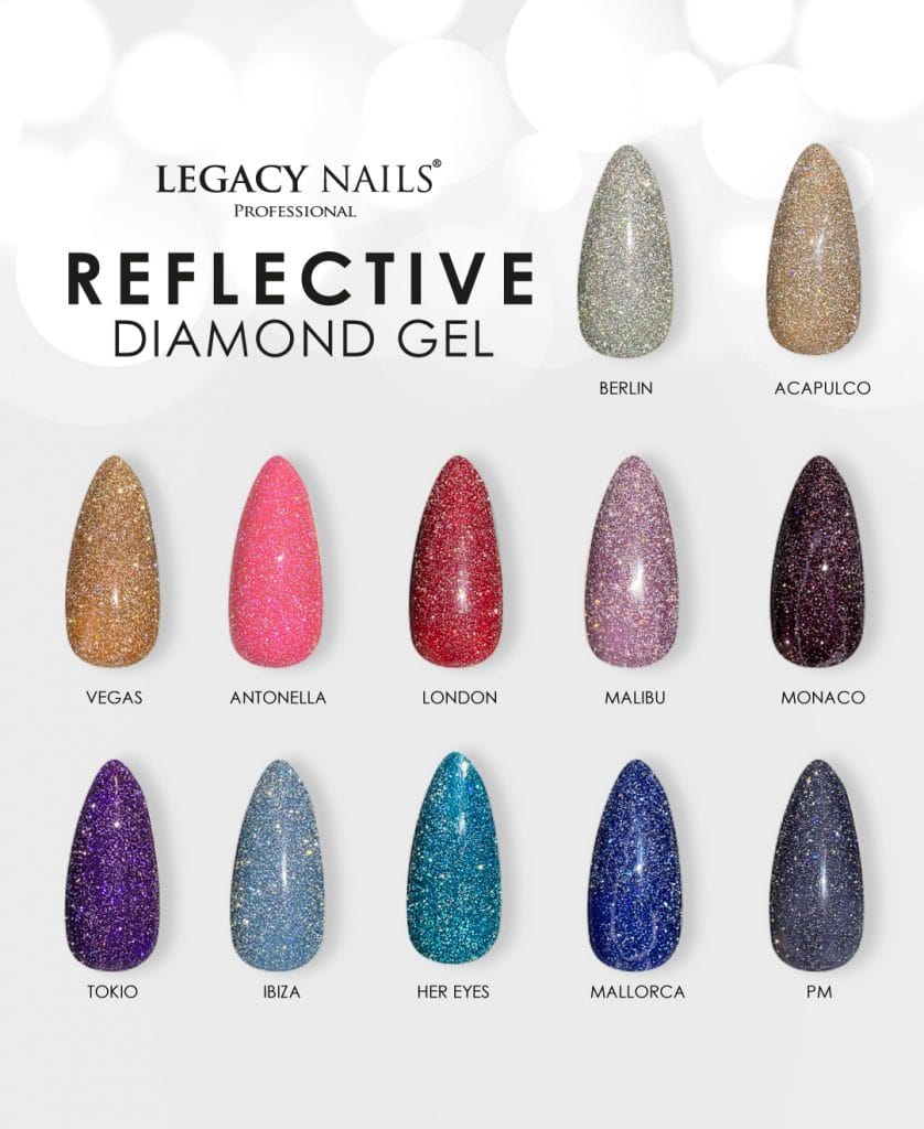 Innovación y Desarrollo de Productos por LEGACY NAILS 8 A.LANZAMIENTO MUESTRA DE COLORES REFLECTIVEw
