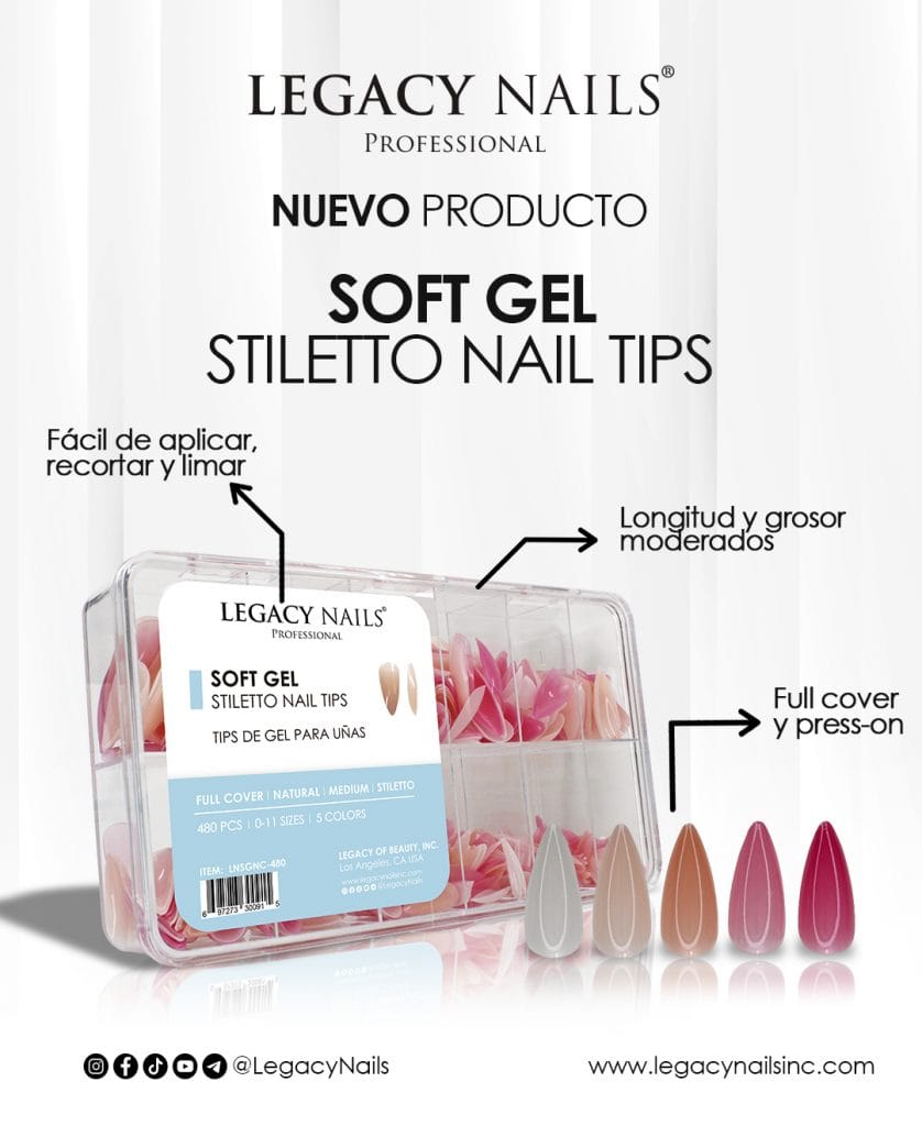 ¡Eleva tu estilo con la última novedad en uñas! Presentamos los Soft Gel Medium Stiletto Nail Tips de LEGACY NAILS 3 Soft Gel nail tips 03
