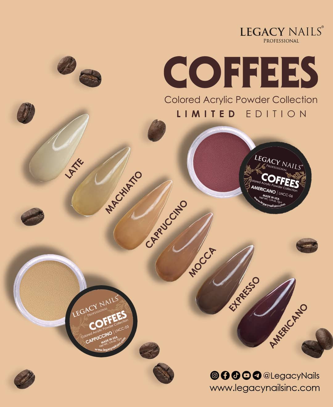 Dive into the Coffee Charm! Explore the ‘Coffees Collection’ of Acrylic Nail Powders in Coffee Shades