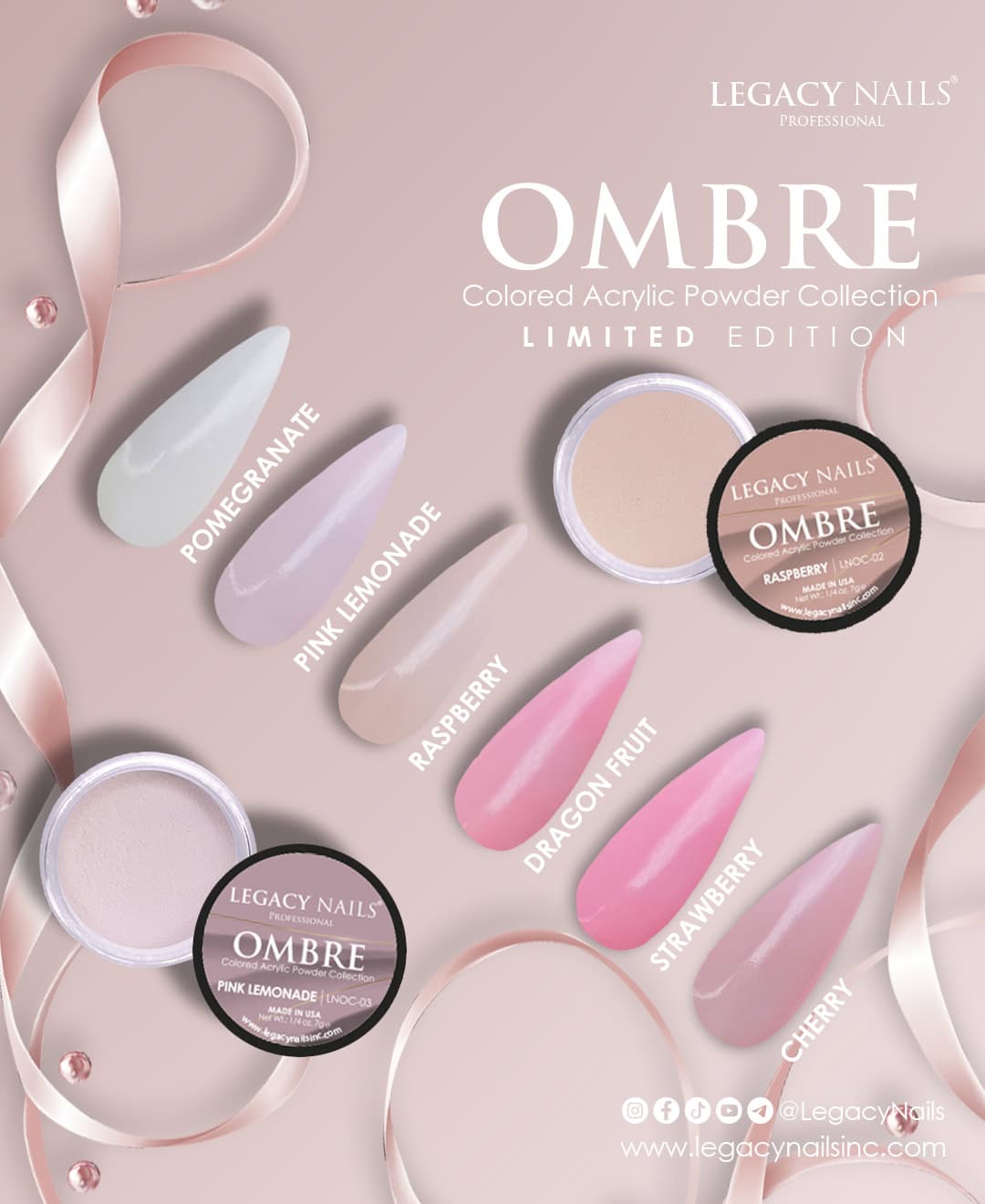 Welcome to the World of Elegance with LEGACY! Discover the Ombre Collection of Acrylic Nail Powders