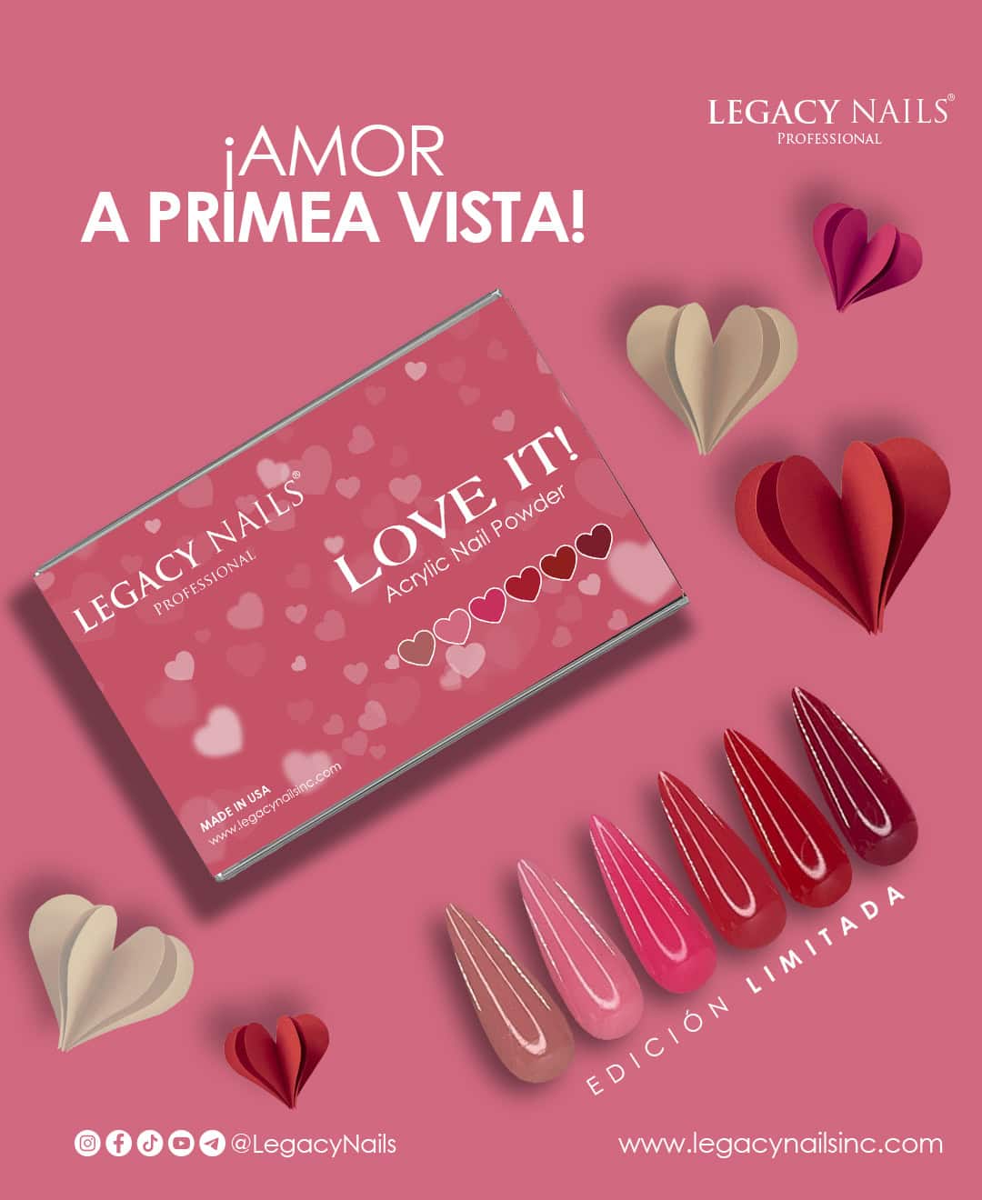 Cómo Crear el Set Perfecto para San Valentín con la Colección “Love It” de Polvos Acrílicos para Uñas