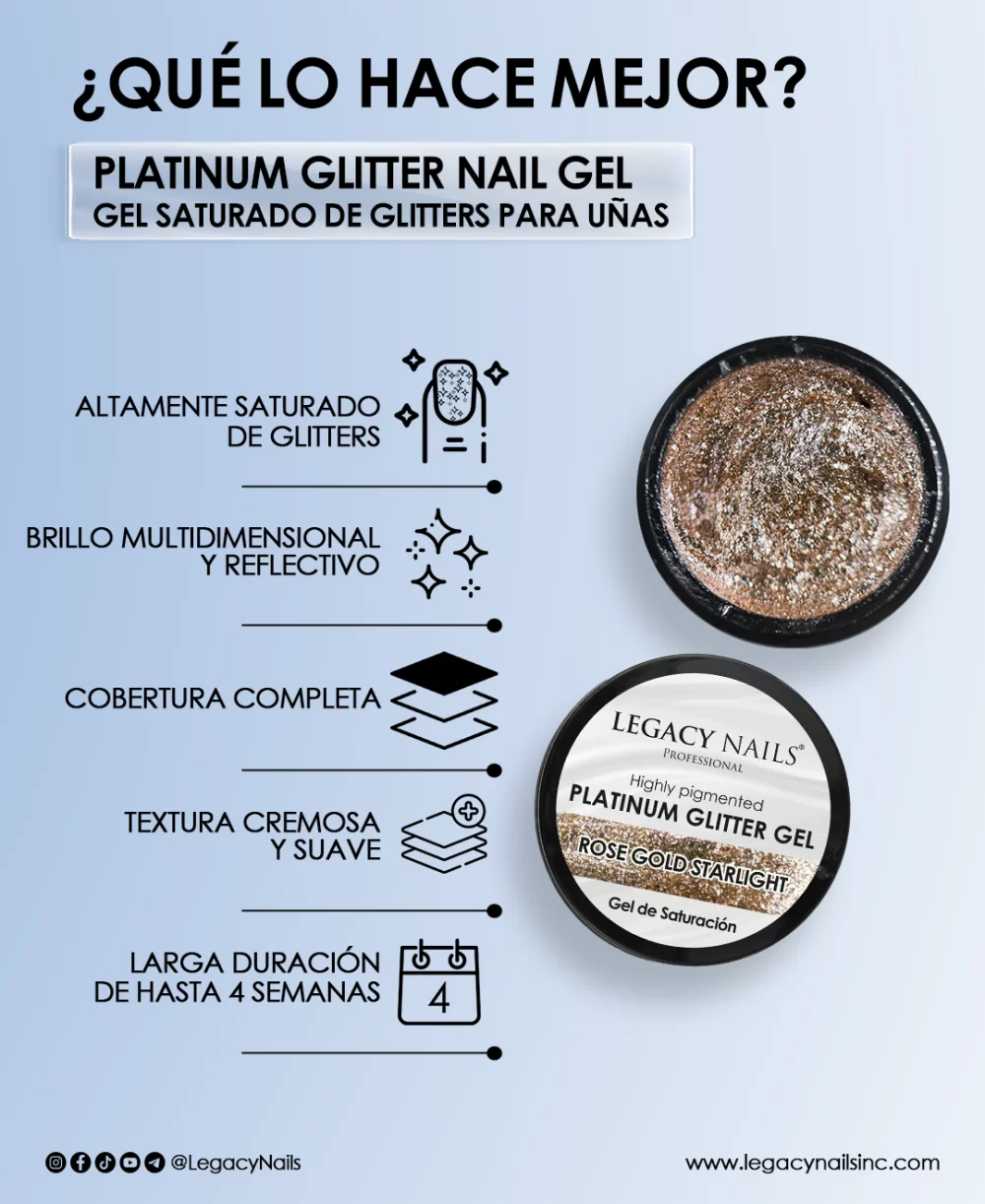 Platinum Glitter Nail Gel for Nail Artists