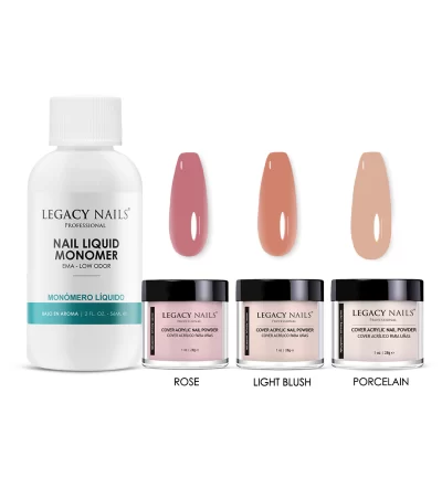 NAIL MONOMER 2 OZ + 3 Cover Acrylic Nail powder 1oz BUNDLE