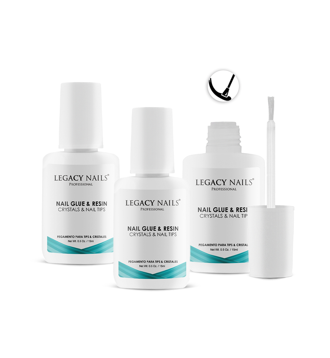 Nail Glue and Resin for Nail Tip & Crystals - Brush-On X 3 - Bundle 1 Nail Glue and Resin for Nail Tip & Crystals - Brush-On X 3 - Bundle