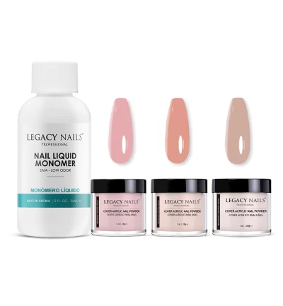 NAIL MONOMER 2 OZ + 3 Cover Acrylic Nail powder 1oz BUNDLE