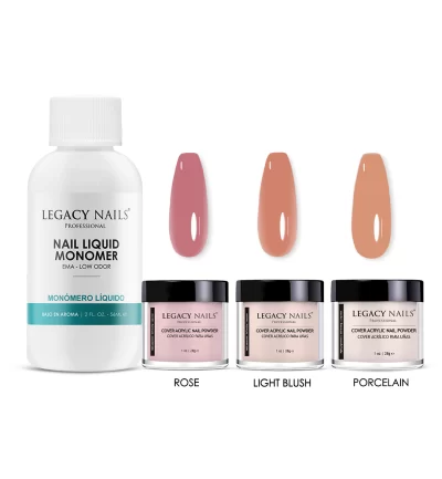 NAIL MONOMER 2 OZ + 3 Cover Acrylic Nail powder 1oz BUNDLE
