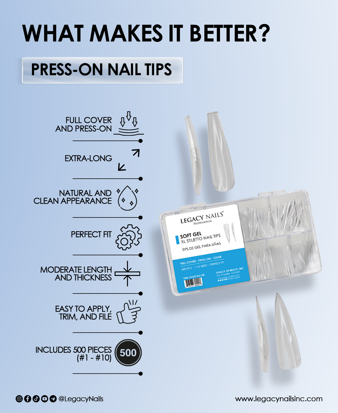 XtendPro Gel Strong Nail Tip Adhesive for Sensitive Nails + XL Soft Gel Coffin Nail Tips - Bundle 5 XtendPro Gel Strong Nail Tip Adhesive for Sensitive Nails + XL Soft Gel Coffin Nail Tips - Bundle - Image 5