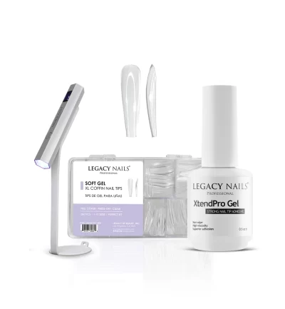 XtendPro Gel Strong Nail Tip Adhesive + Soft gel tips + Portable Led Nail Light - Bundle