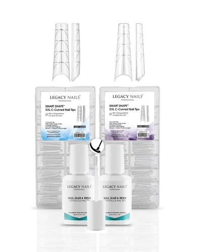 SMART SHAPE™ XXL C Curved Nail Tips + Nail Glue & Resin - Bundle